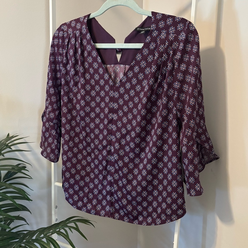 41 Hawthorn Geometric Plum Blouse - Picture 2 of 10